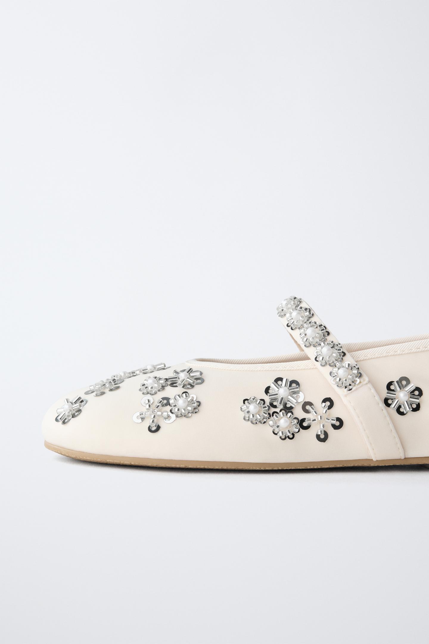 Детские балетки Zara Rhinestone Ballet Flats, цвет: Молочный белый — фото 6