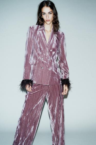 WIDE-LEG VELVET TROUSERS - Mauve by Zara - Image 2