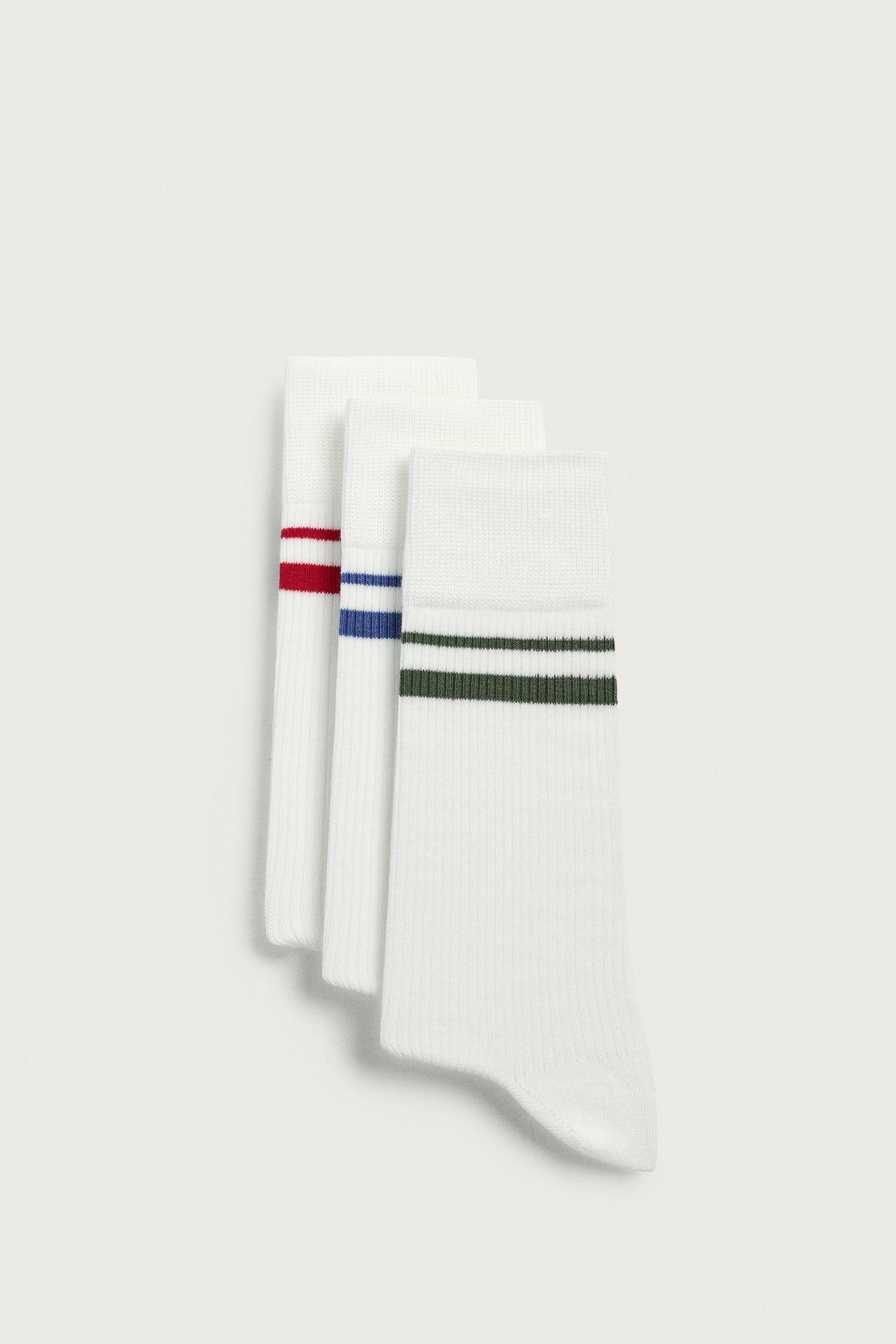 THREE-PACK STRIPED SOCKS — White (alternate view)
