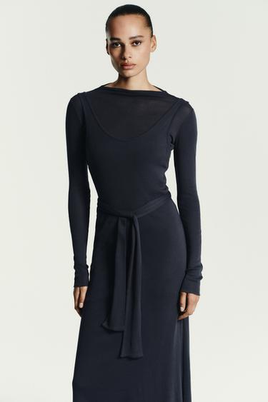 DOUBLE EFFECT DRESS WITH TIE BELT - Charcoal grey by Zara - Image 2