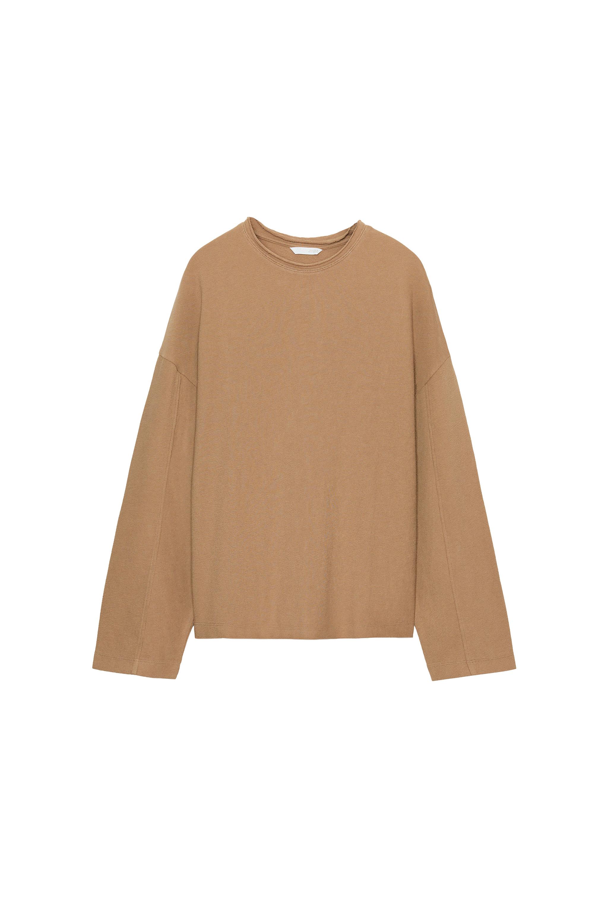 TEXTURED LONG SLEEVE T-SHIRT - Mid-camel | ZARA United States