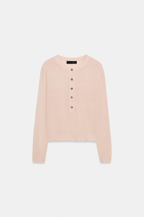 PULL EN MAILLE HENLEY - Rose craie de Zara - Image 5