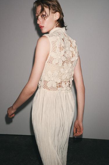 CONTRAST FLORAL EMBROIDERY DRESS - Ecru by Zara - Image 2