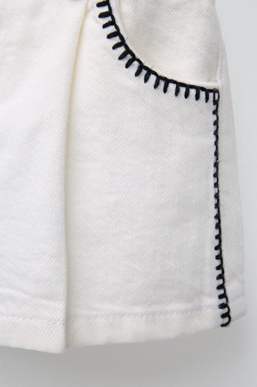 DENIM BERMUDA SHORTS WITH CONTRAST EMBROIDERY - Oyster-white by Zara - Image 3