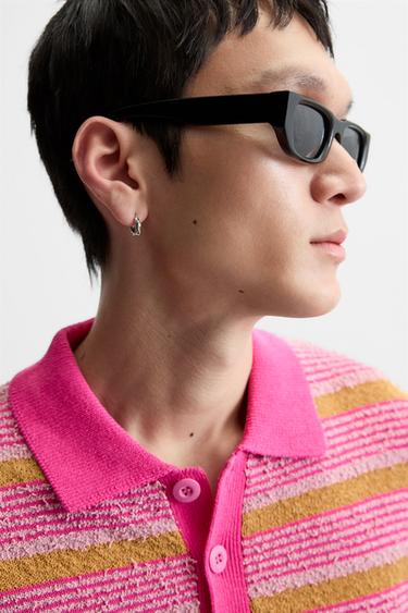STRICK-POLOSHIRT MIT STRUKTURMUSTER UND STREIFEN - Rosa von Zara