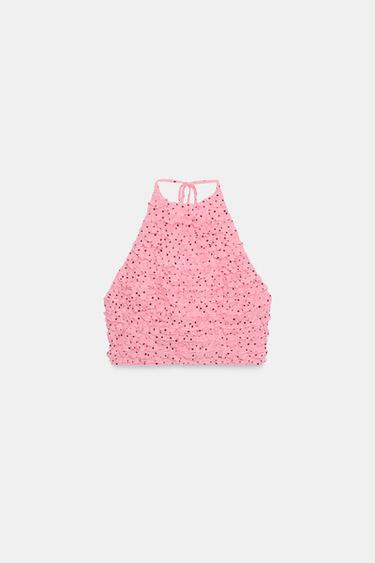 HALTER TOP WITH RUFFLES AND DOTS - Bubble gum by Zara
