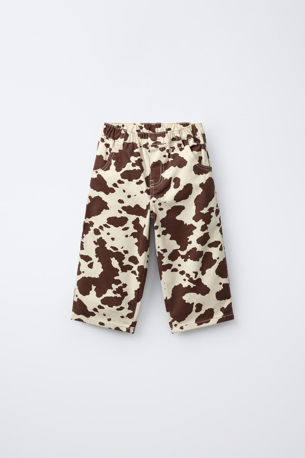 COW-PRINT BALLOON PANTS — Ecru / Brown