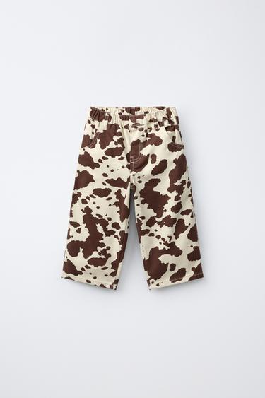 COW-PRINT BALLOON PANTS — Ecru / Brown 1