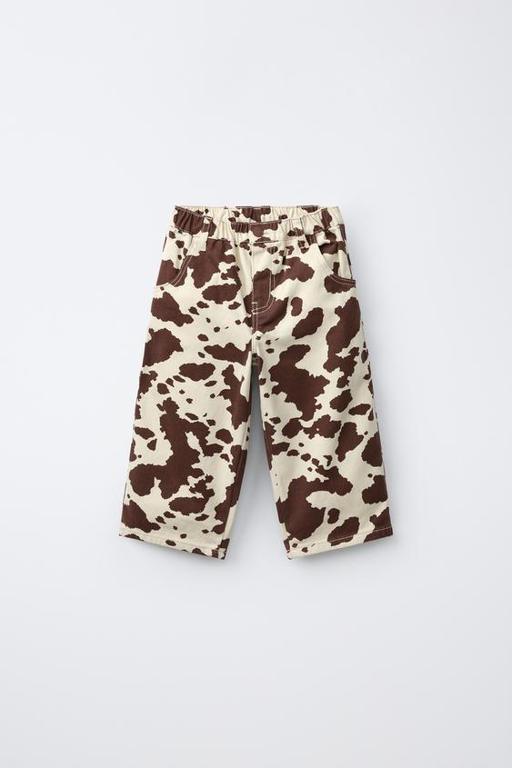 COW PRINT STRAIGHT TROUSERS - Ecru / Brown by Zara - Image 0