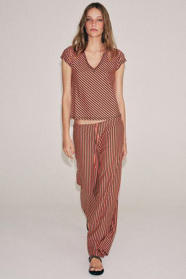 STRIPED LINEN BLEND TROUSERS - Printed by Zara
