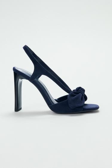 Zara SUEDE BOW HEELED SANDALS - Blue
