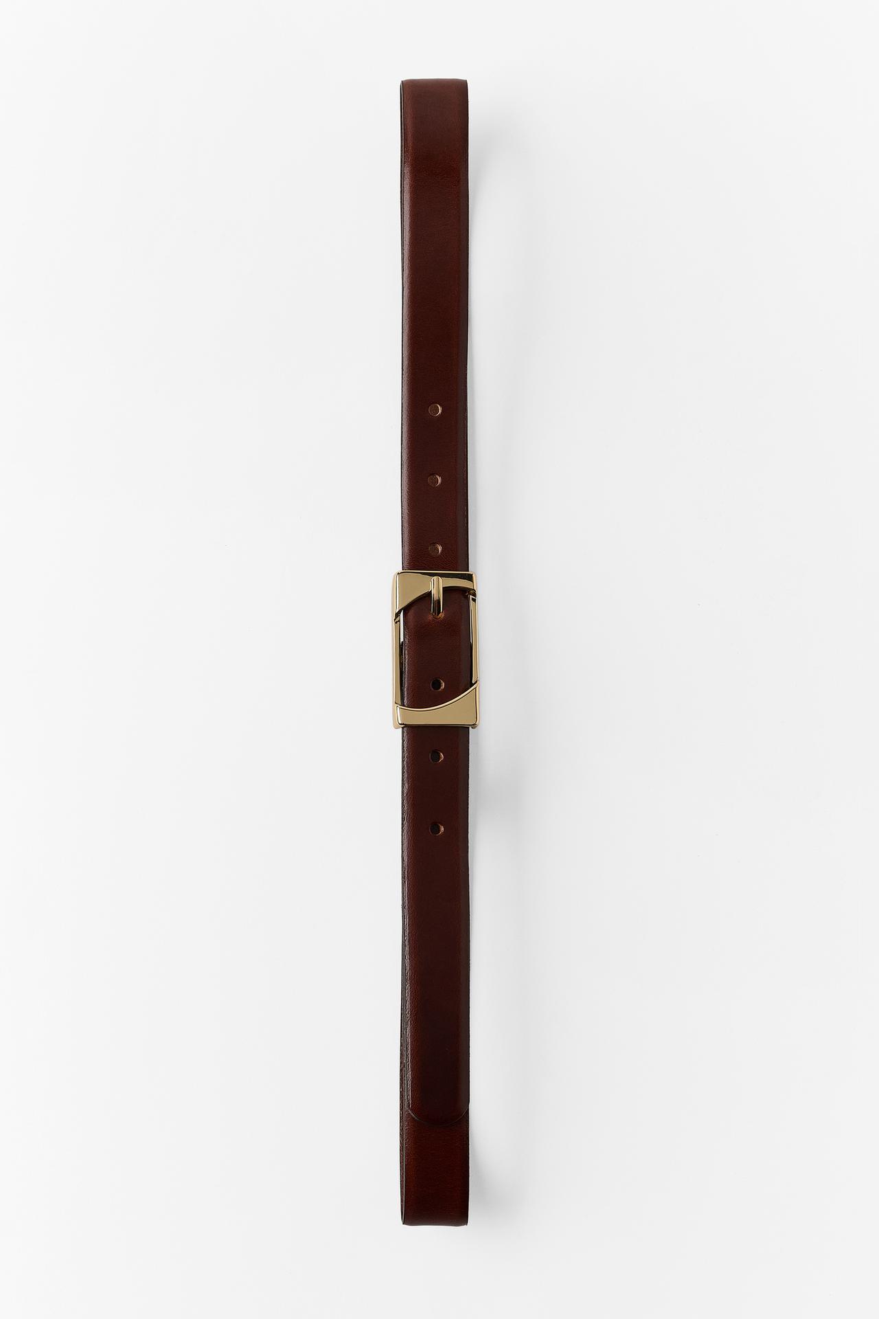 100% LEATHER RECTANGULAR BUCKLE BELT — Brown