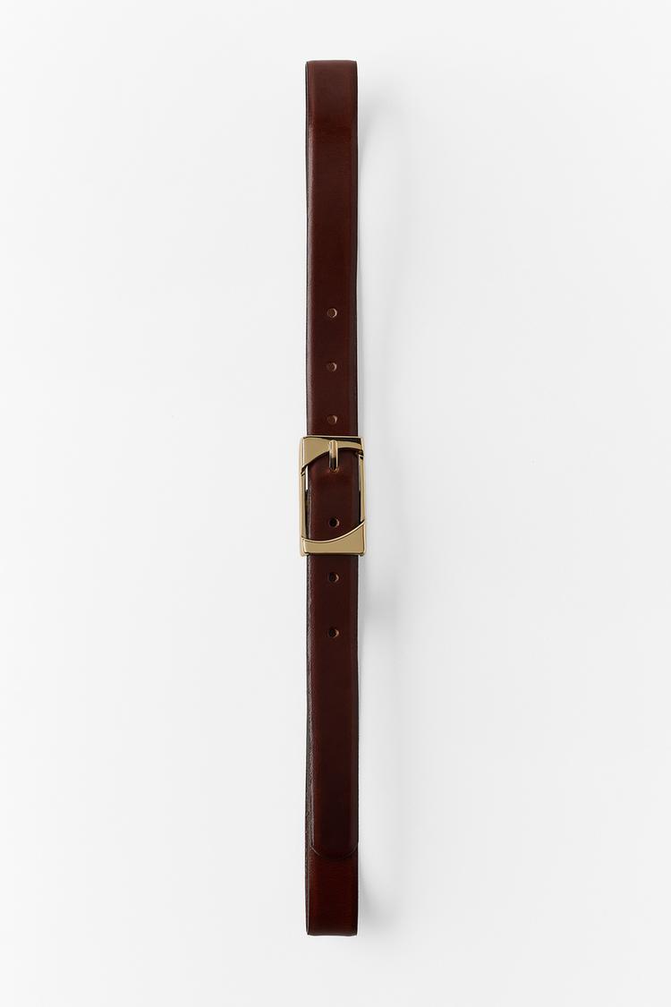 100% LEATHER RECTANGULAR BUCKLE BELT — Brown