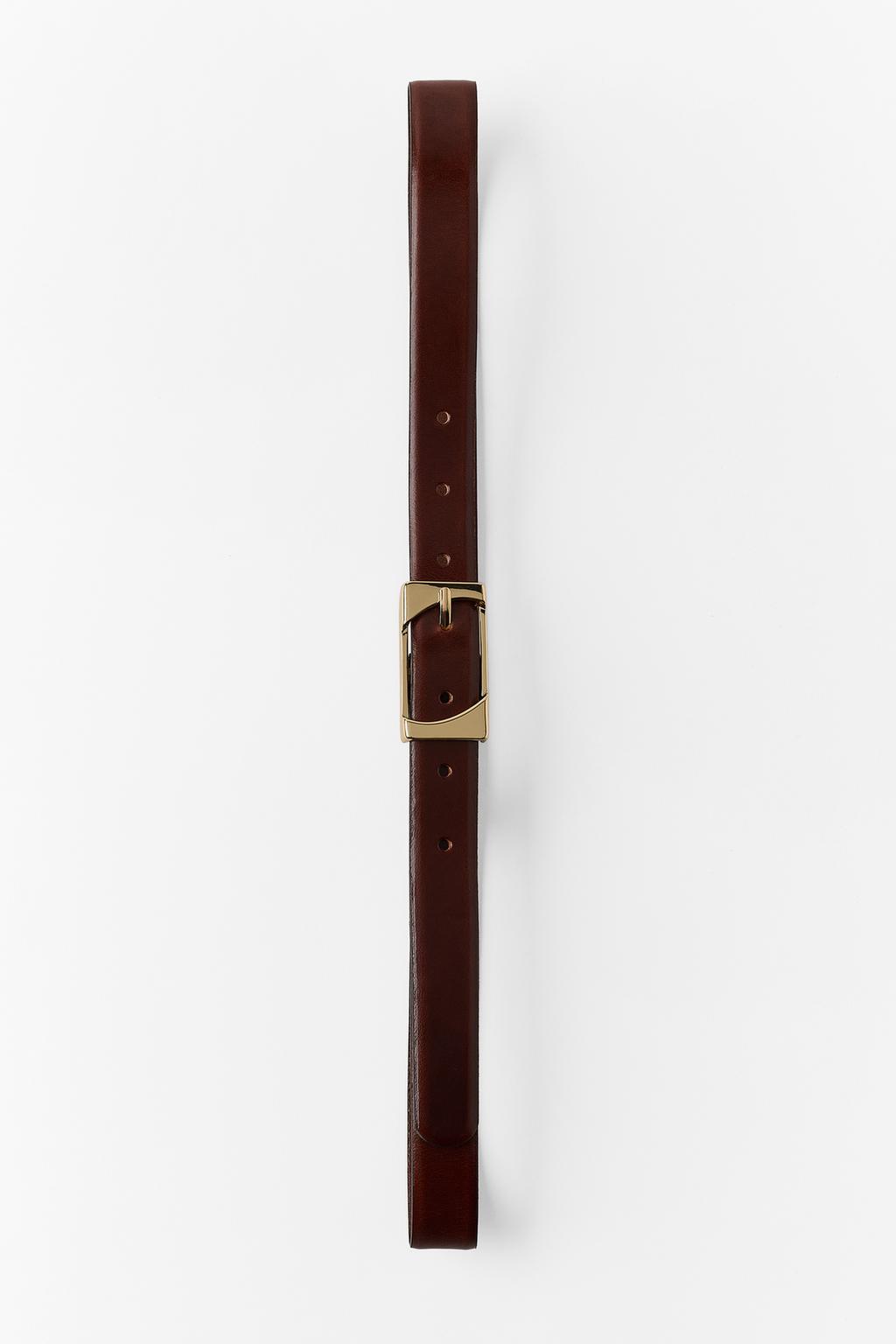 100% LEATHER BELT WITH RECTANGULAR BUCKLE