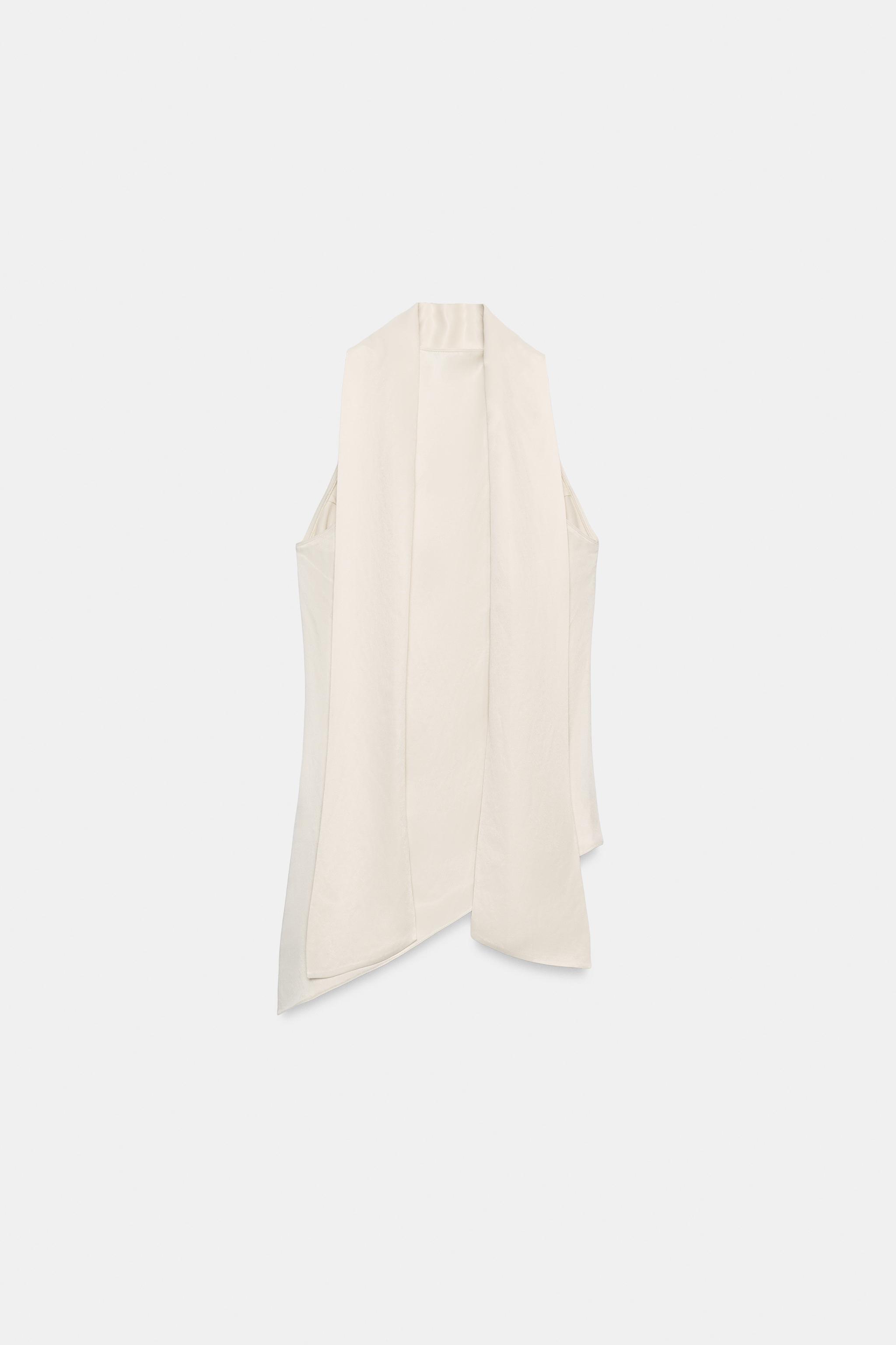 ZW COLLECTION ASYMMETRICAL TIE-NECK TOP — Ecru