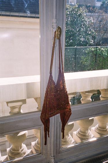 Zara SPARKLY BUCKET SHOULDER BAG - Burgundy Red