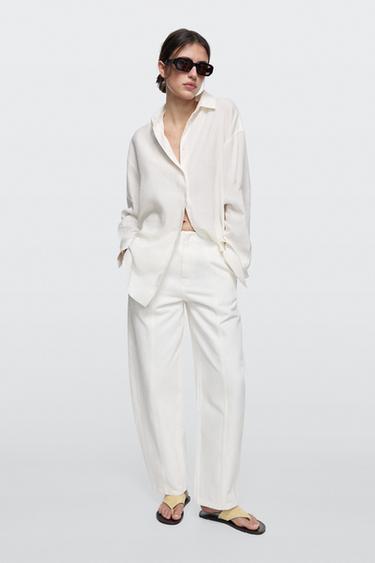 Jeans barrel fit detalle costuras - Blanco roto de Zara - Imagen 0