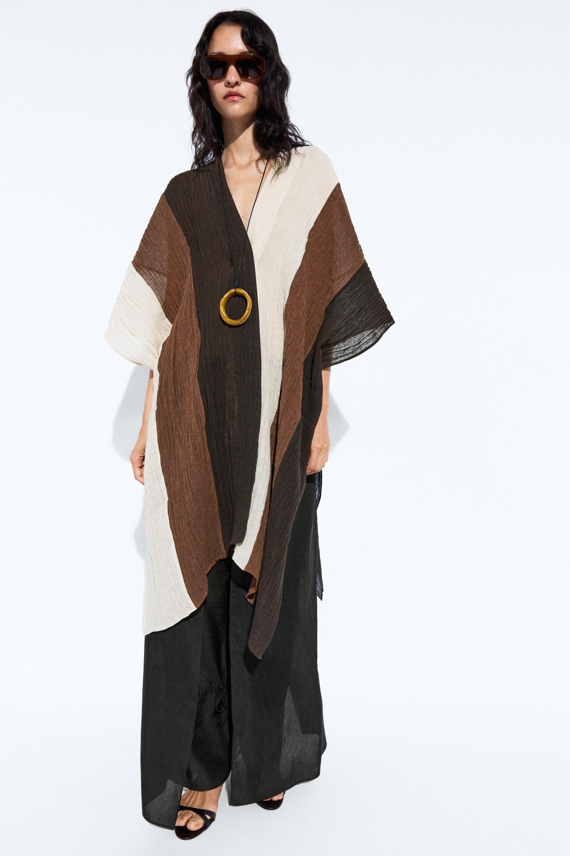 Textured tricolor linen blend kaftan - Mink marl | ZARA United States