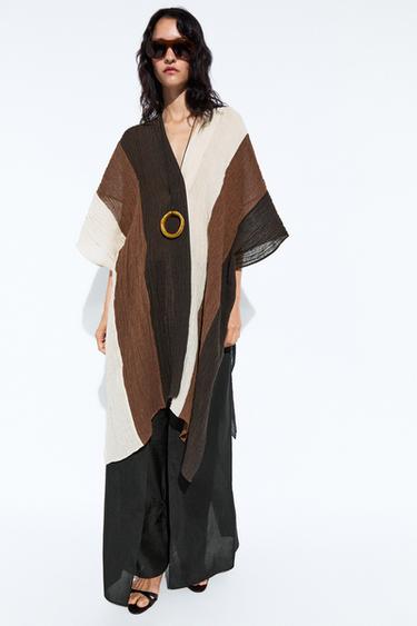 Zara Textured tricolor linen blend kaftan - Mink marl - Image 0