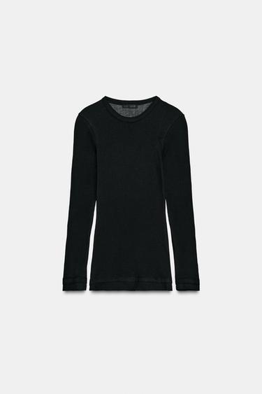 Zara SUPIMA® 雙層棉質 T 恤 - 黑色