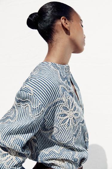 BLOUSON BOMBER STRUCTURÉ - Bleu / Blanc de Zara - Image 3