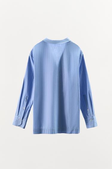CHEMISE STYLE PYJAMA À RAYURES - Bleu de Zara - Image 4