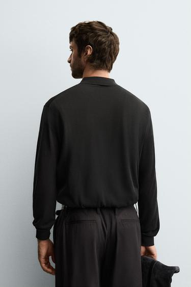 KNIT COTTON-SILK POLO SHIRT - Black by Zara - Image 2