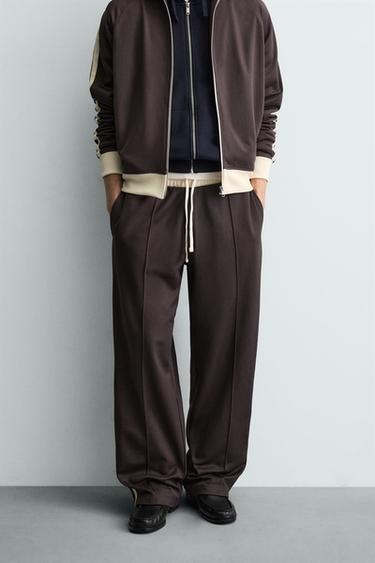 PANTALÓN JOGGER WIDE FIT BANDAS - Granate oscuro de Zara