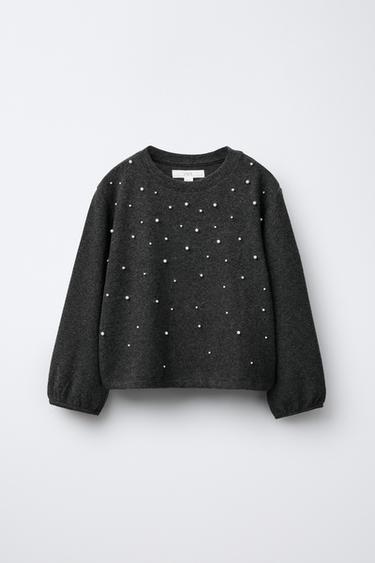 SOFT-TOUCH FAUX PEARL T-SHIRT - Anthracite grey by Zara