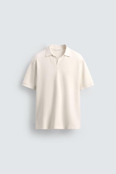 Zara TEXTURED REGULAR FIT POLO SHIRT - Oyster-white