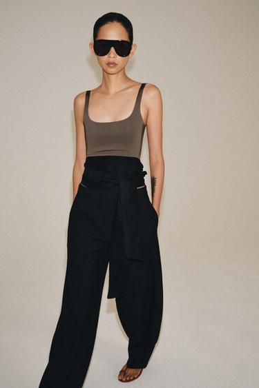 POLYAMIDE STRAPPY TOP - Chocolate by Zara