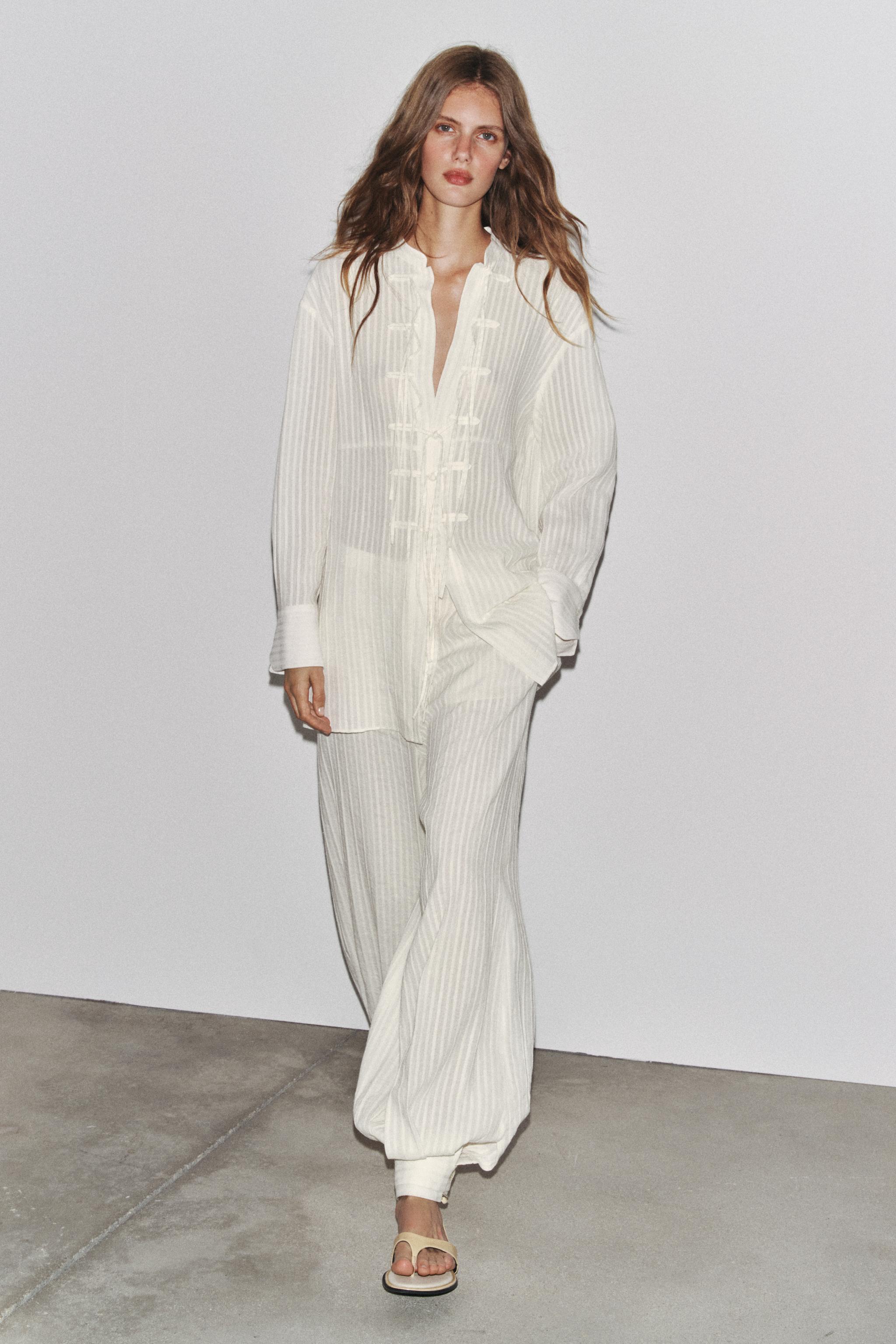 ストライプ柄パフパンツ ZW COLLECTION - エクリュ | ZARA Japan