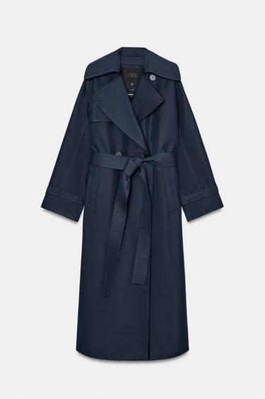 ШИРОК ТРЕНЧКОТ С КОЛАН ZW COLLECTION - Син от Zara