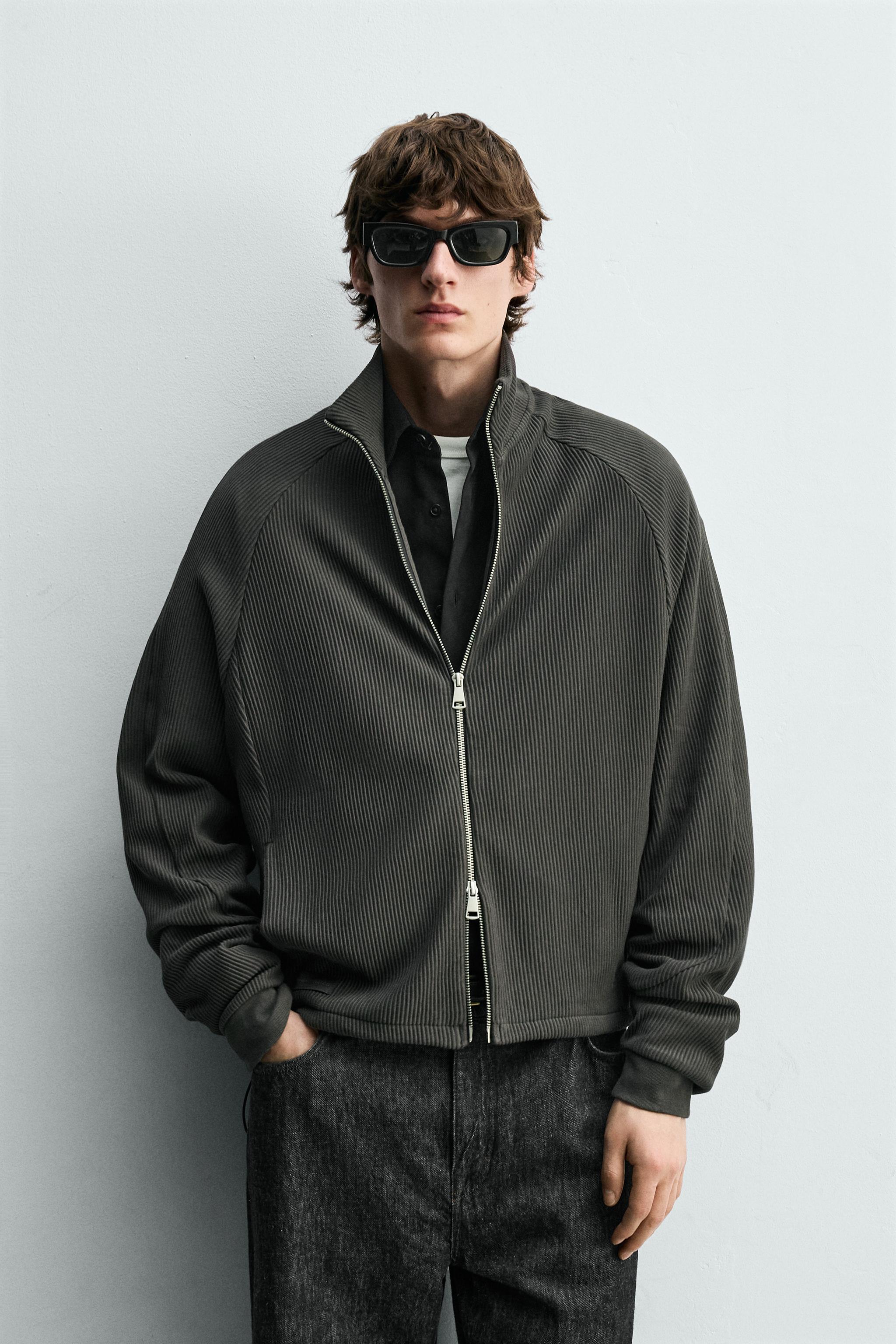 RELAXED FIT OTTOMAN JACKET — Dark charcoal gray