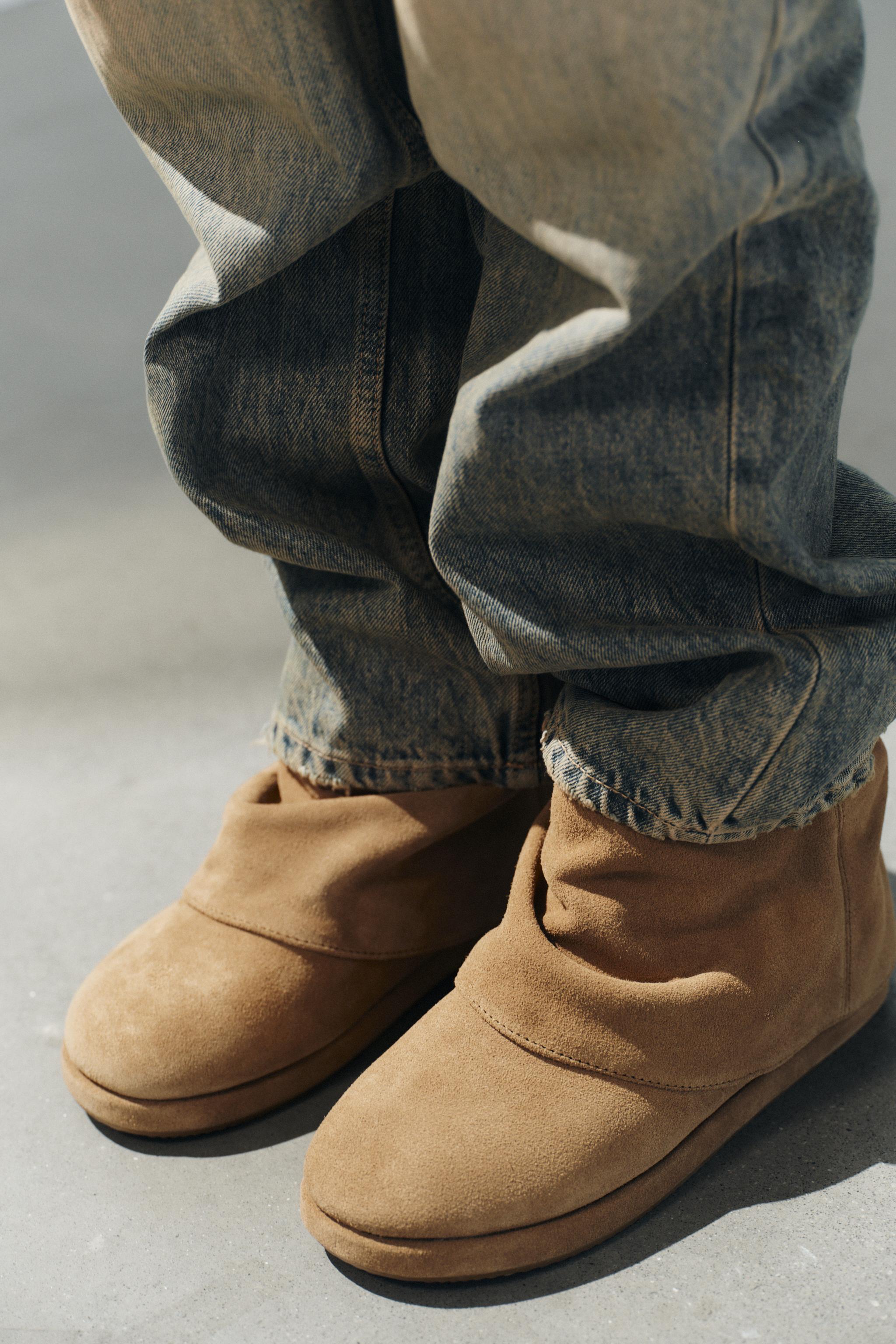 LEATHER ANKLE BOOTS WITH LAYERED DETAIL