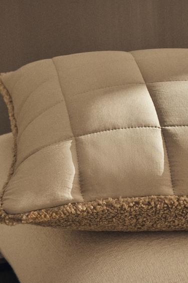 REVERSIBLE FAUX SHEARLING CUSHION COVER FOR QUILTS - Beige by Zara