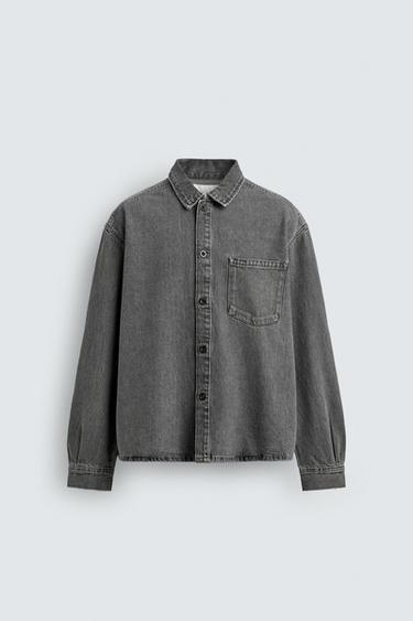 Zara BOXY FIT DENIM SHIRT - Gray