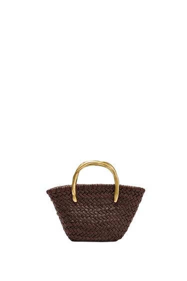 Zara MINI BUCKET BAG WITH METAL HANDLE DETAIL - Chocolate