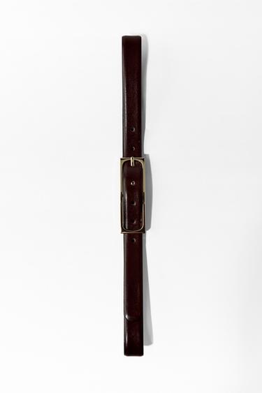 LEATHER BELT WITH RECTANGULAR BUCKLE - Brown by Zara