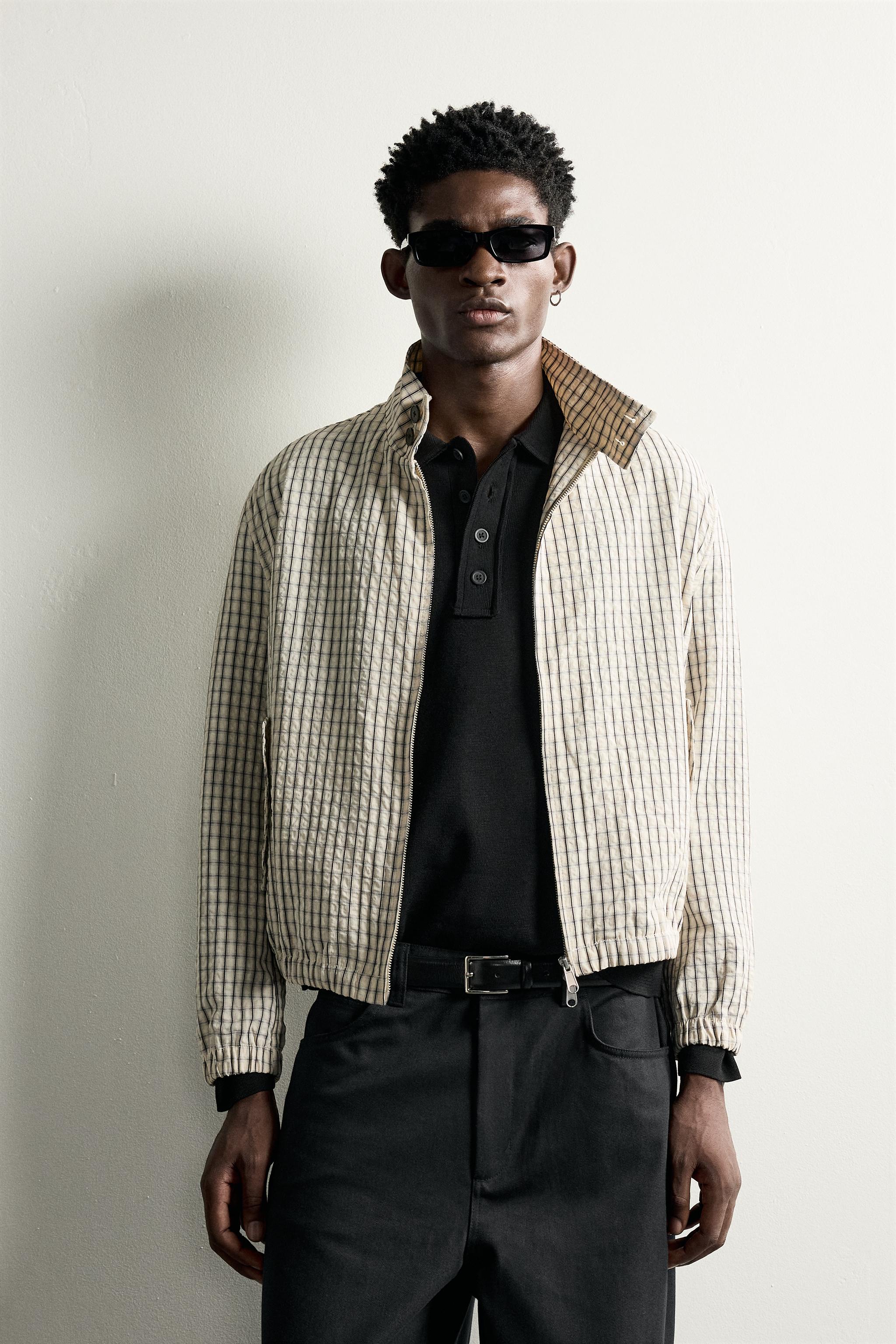 TEXTURED CHECK CROPPED JACKET - Ecru / Black | ZARA South Africa