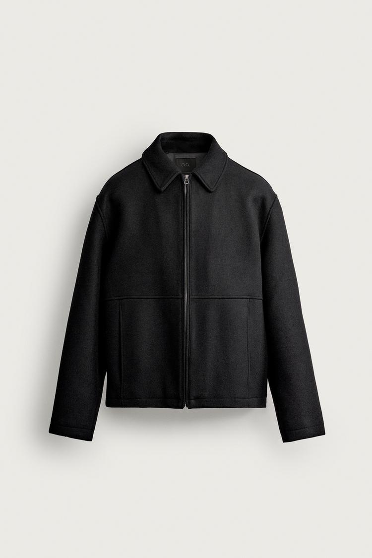WOOL-BLEND REGULAR FIT JACKET — Black