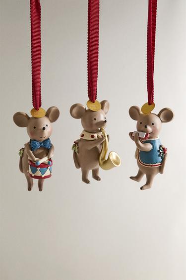 PACK OF MUSICAL MOUSE CHRISTMAS TREE DECORATIONS (PACK OF 3) - Multicoloured by Zara - Image 0
