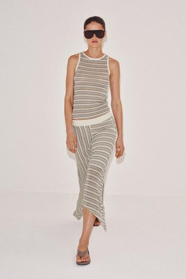 JUPE ASYMÉTRIQUE À RAYURES - Bleu de Zara - Image 6