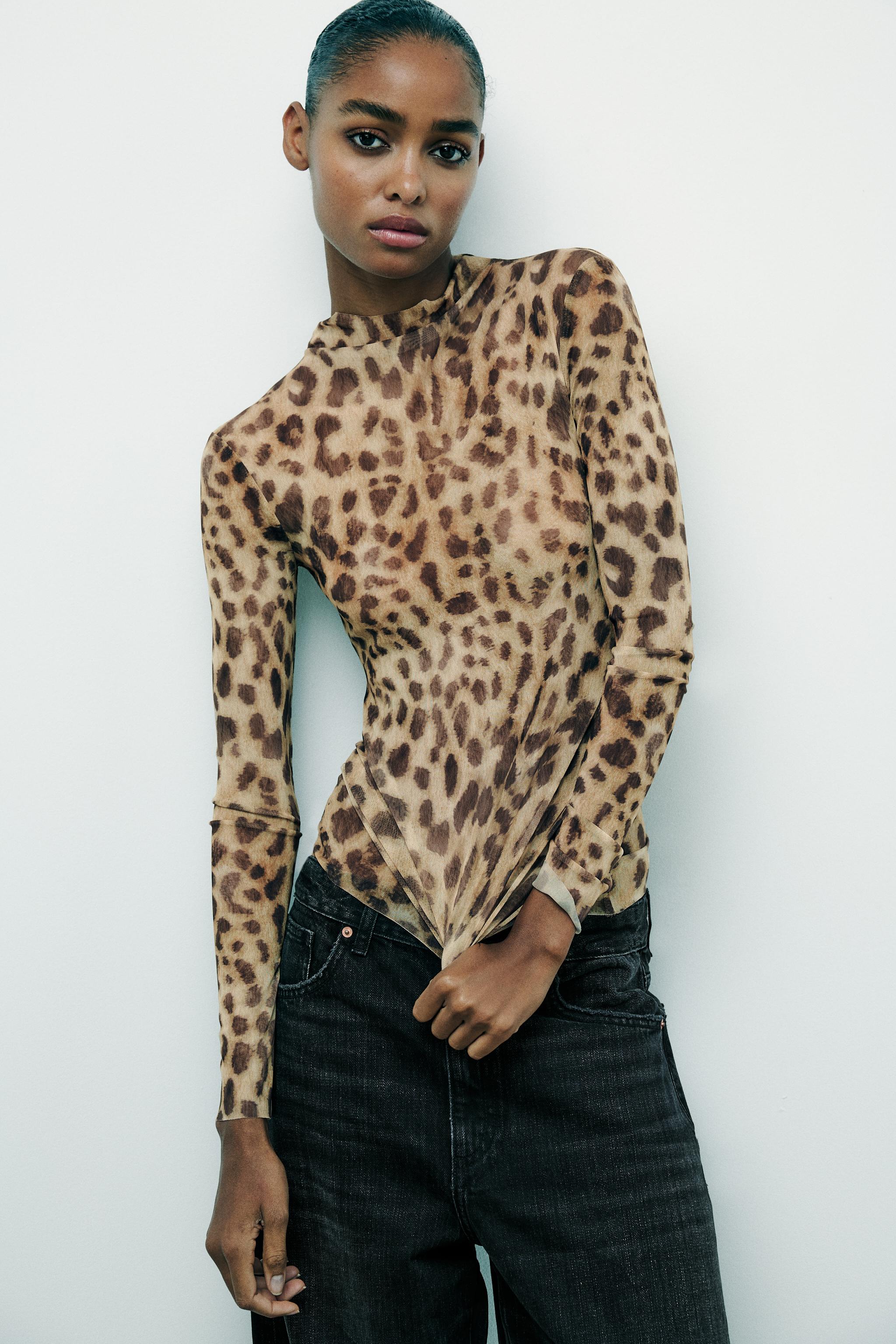 MOCK NECK TULLE TOP Leopard ZARA Canada