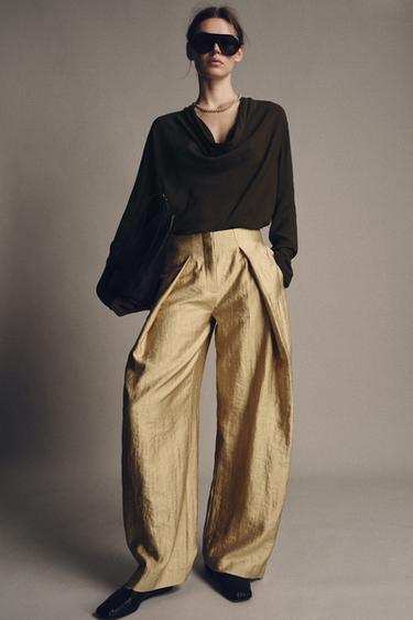 ZW COLLECTION DRAPED FLOWING BLOUSE - Tobacco by Zara - Image 1