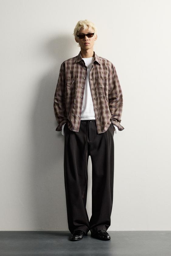 بنطلون بالون فيت بثنيات وحزام - بني الخاص بـ Zara - صورة 0