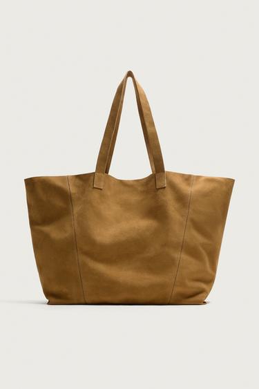 LEATHER TOTE BAG - Caramel Brown by Zara