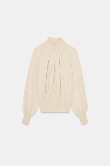 FLOWING COMBINED KNIT BLOUSE - Sand by Zara