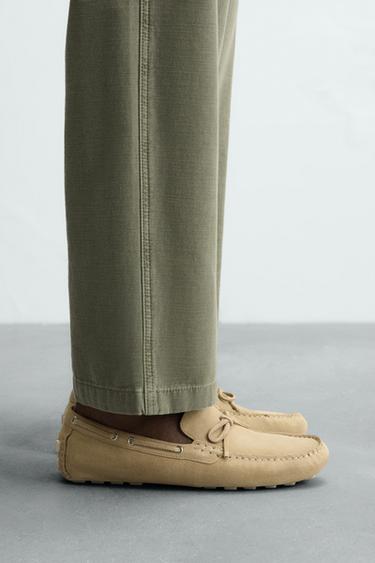 Zara 休閒真皮樂福鞋 - 米色 - 圖片 0