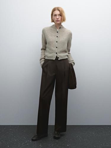 Pantalón wide leg pliegues con algodón - Visón de Zara - Imagen 0